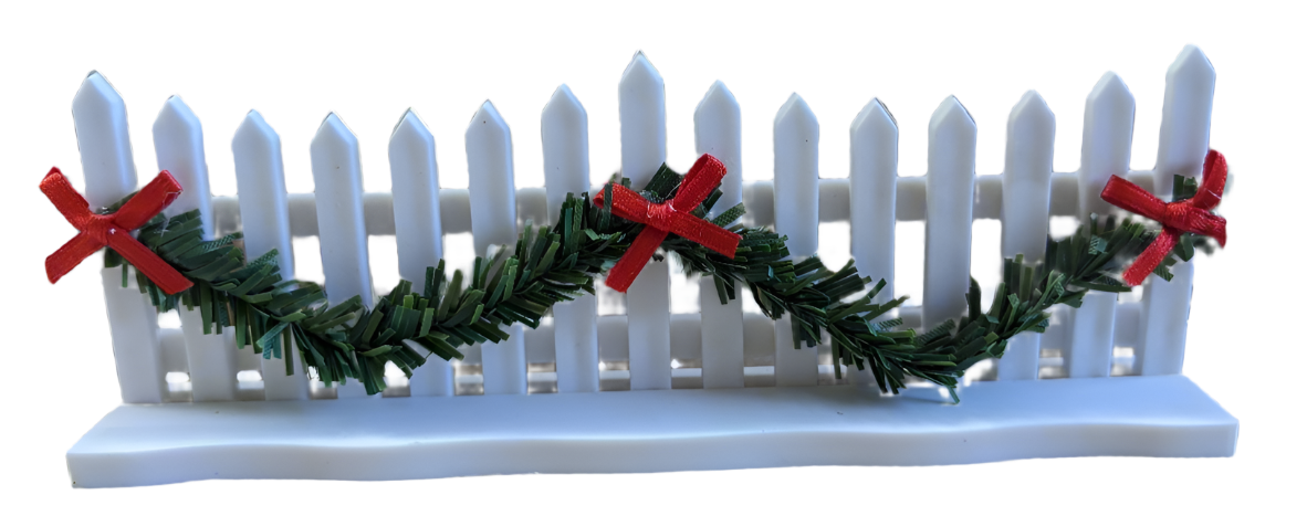 2" White Fence With Garland And Red Bows