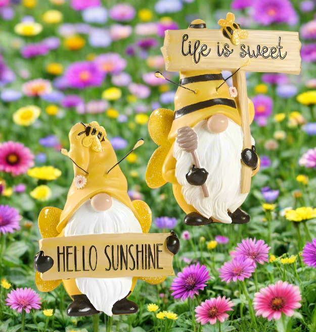 Polyresin Bee Gnome Decor - 2 Assorted