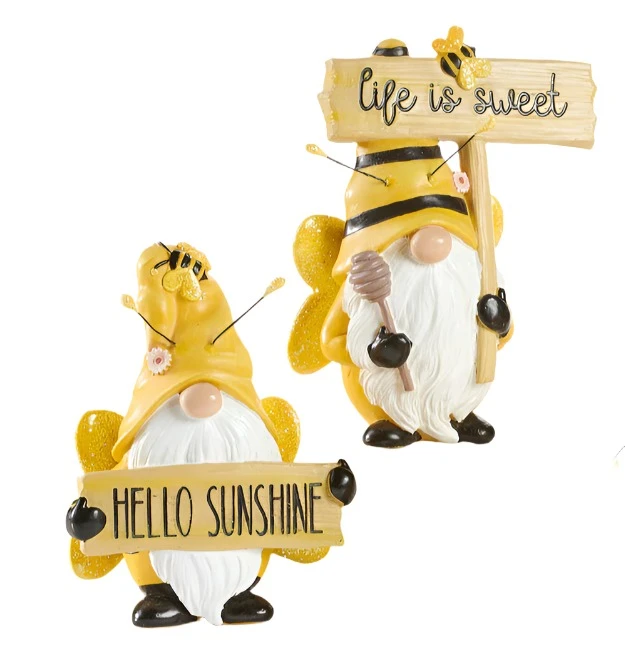 Polyresin Bee Gnome Decor - 2 Assorted