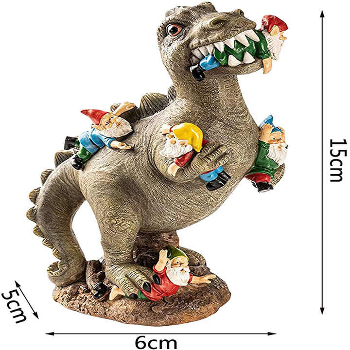 Dinosaur Eating Gnomes Statue
