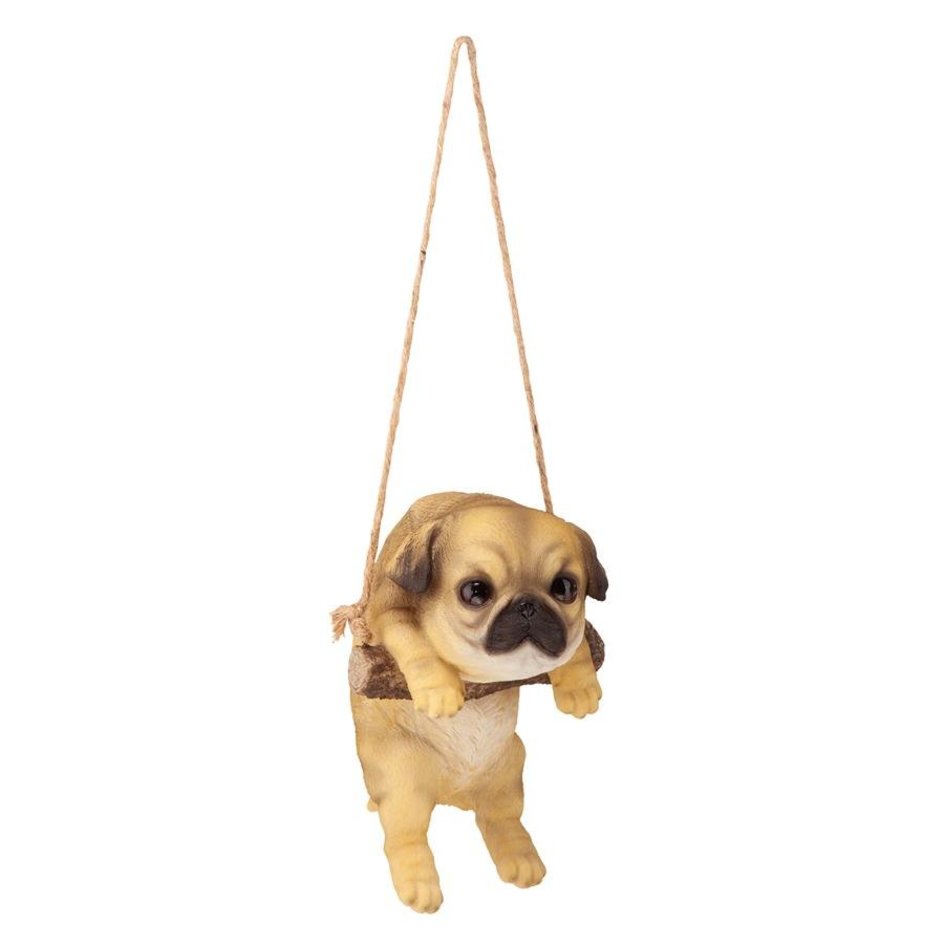 Pug Puppy on a Perch Hanging Dog Sculpture