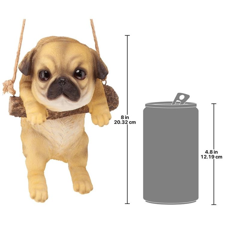 Pug Puppy on a Perch Hanging Dog Sculpture