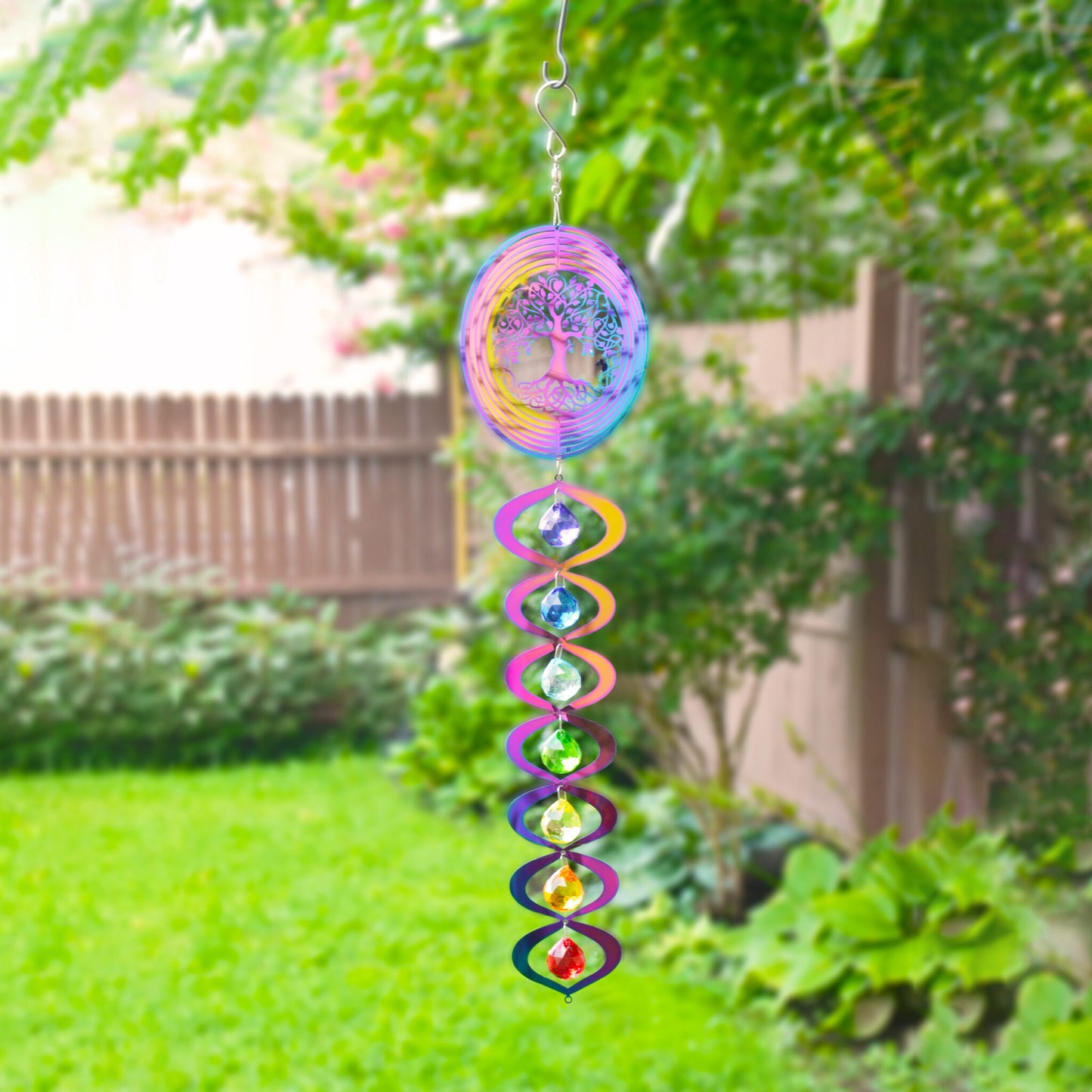 23" Iridescent Tree of Life Garden Spinner
