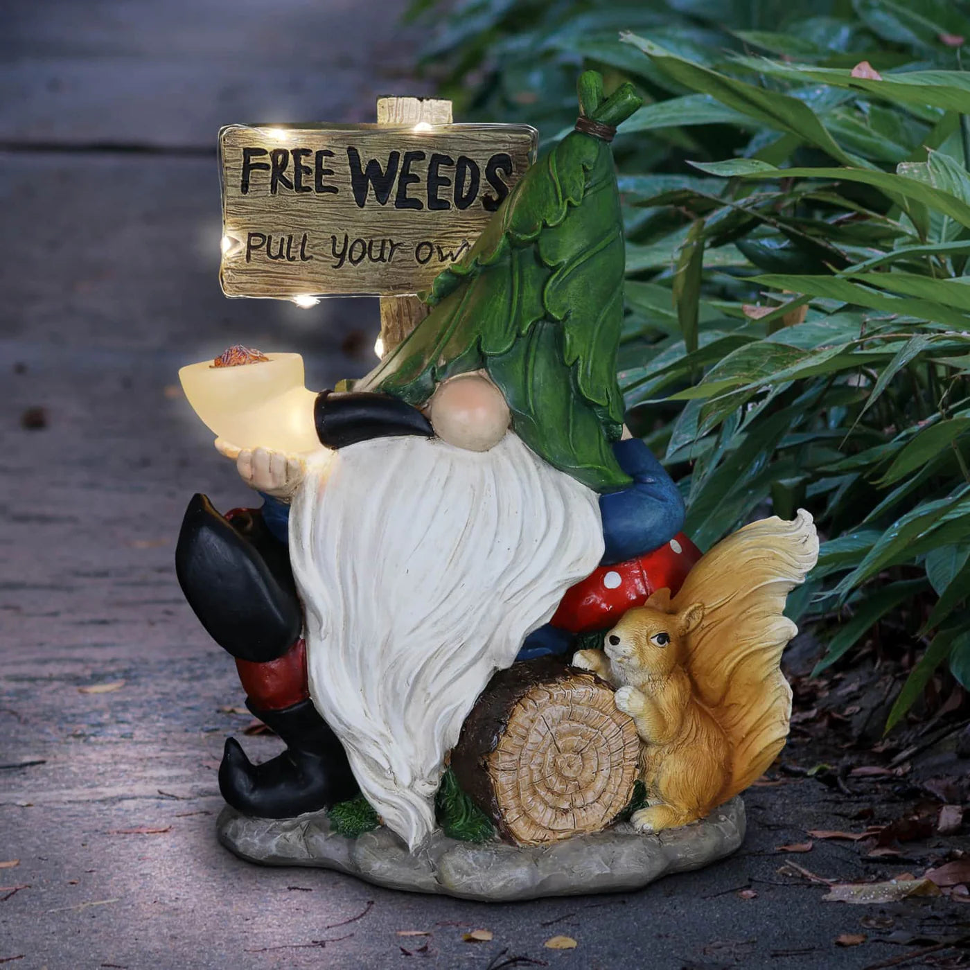 Solar Free Weeds Gnome Statue