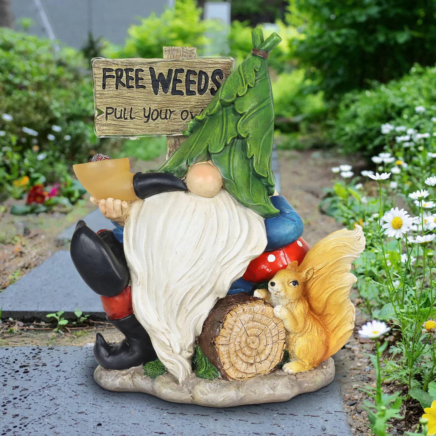 Solar Free Weeds Gnome Statue