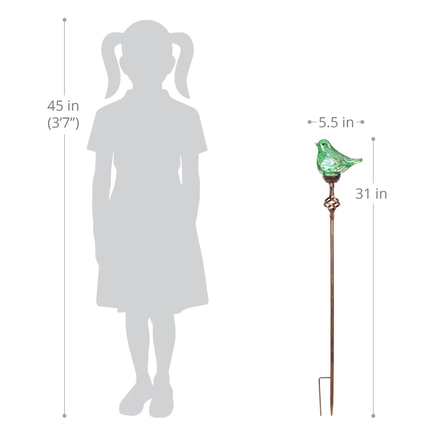 Solar Pearlized Green Glass Bird Garden Stake