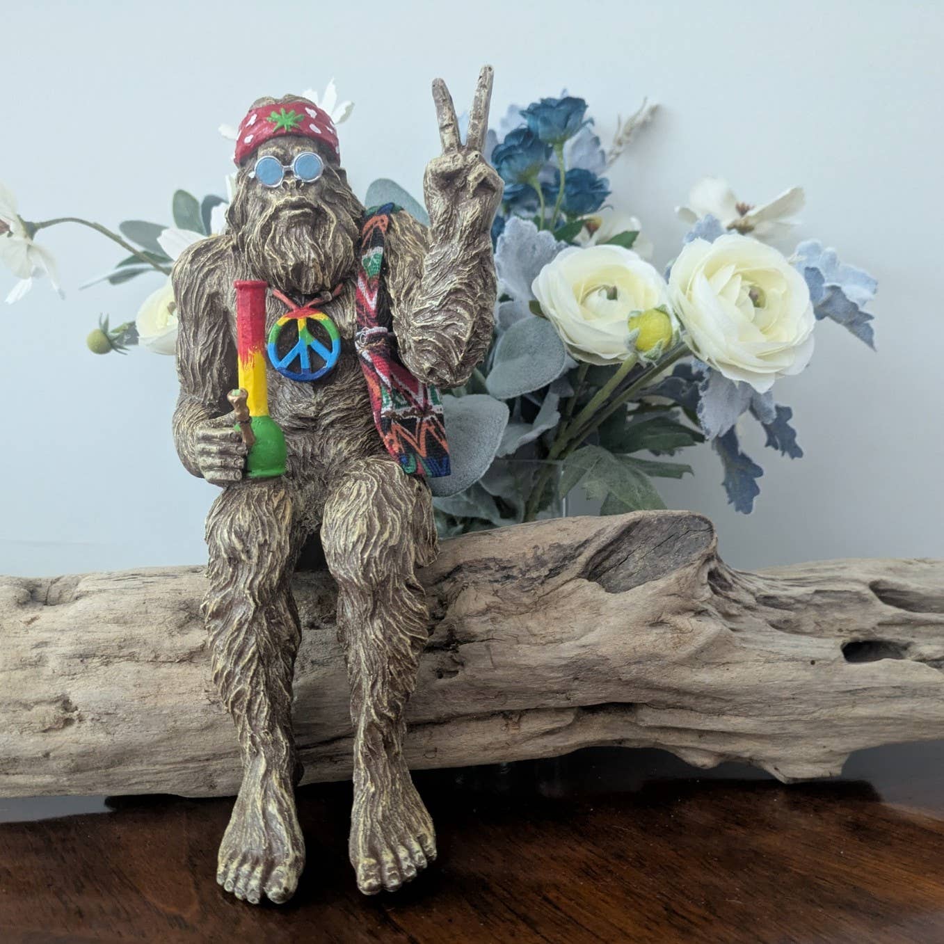 Hippie Bigfoot Sasquatch with Bohemian Bag Statue