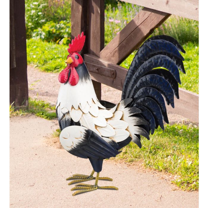 Black & White Rooster Decor 14"