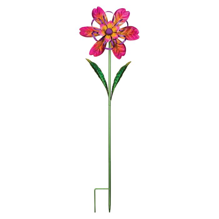 Ribbon Flower Spinner Stake-Pink