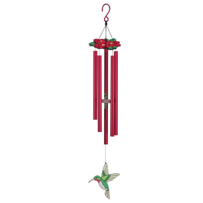 Floral Bird Chime 32" - Ruby Throated Hummingbird