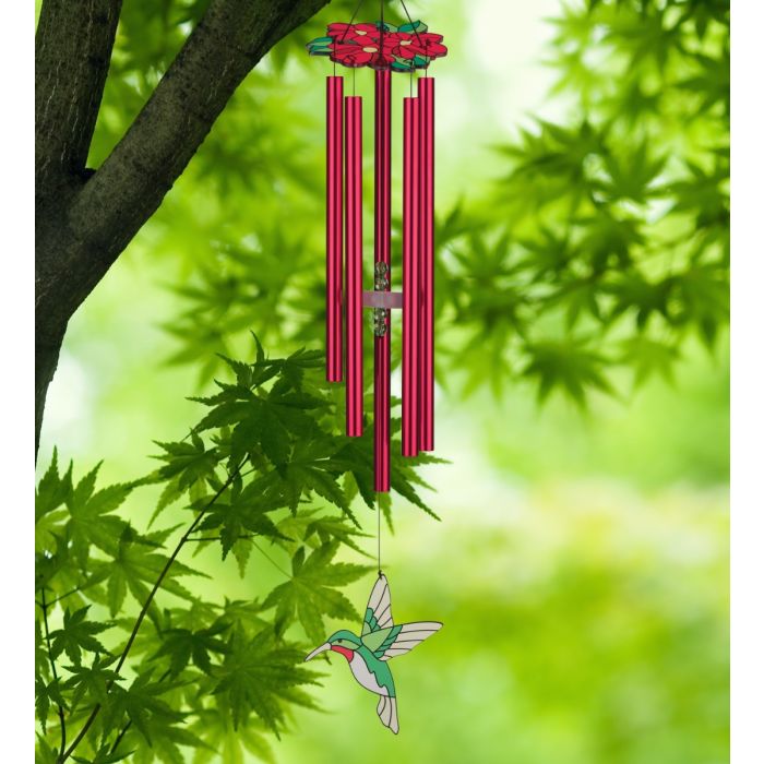 Floral Bird Chime 32" - Ruby Throated Hummingbird