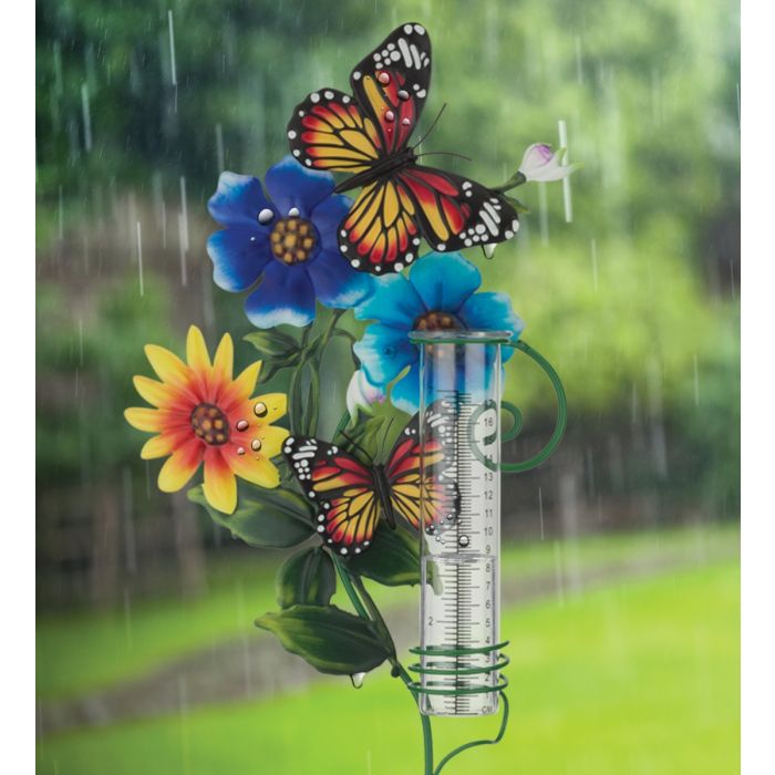 Flower Rain Gauge Stake-Butterfly