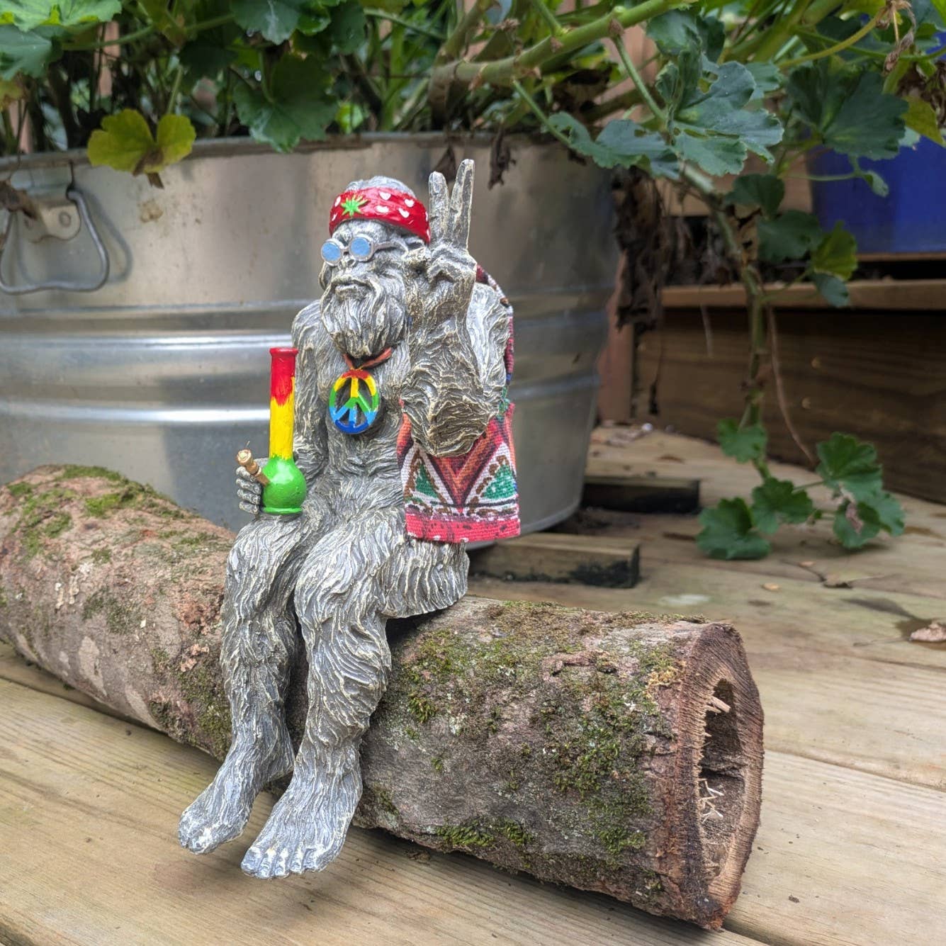 Hippie Bigfoot Sasquatch with Bohemian Bag Statue