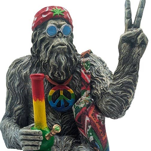 Hippie Bigfoot Sasquatch with Bohemian Bag Statue