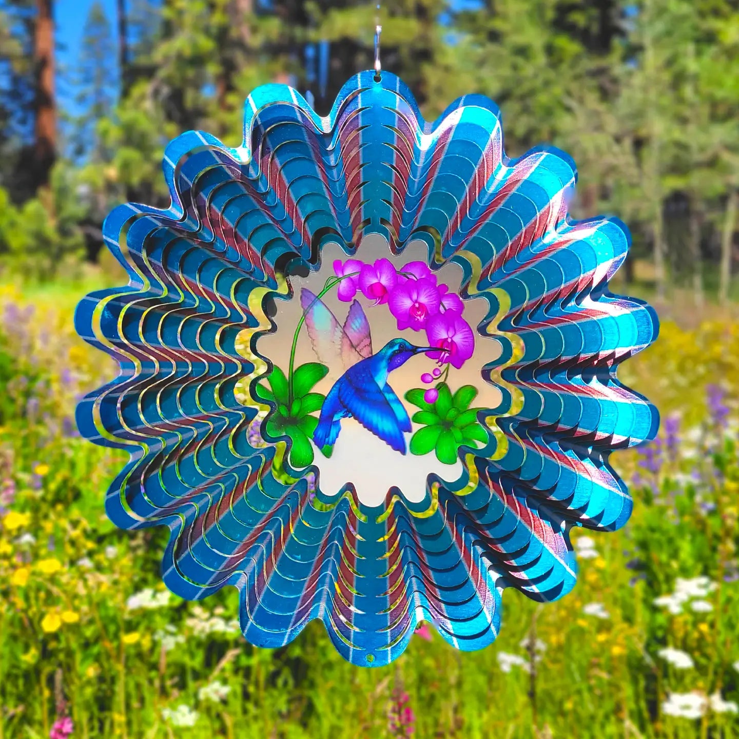 Animated Blue Hummingbird Large 12" Wind Spinner