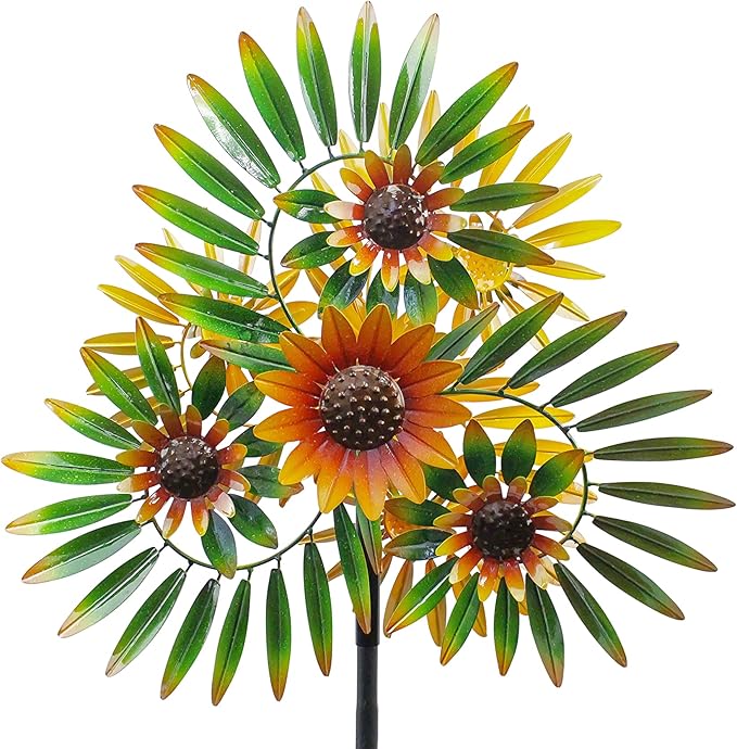 Spinner Stake Flowers Yellow Green Leaves