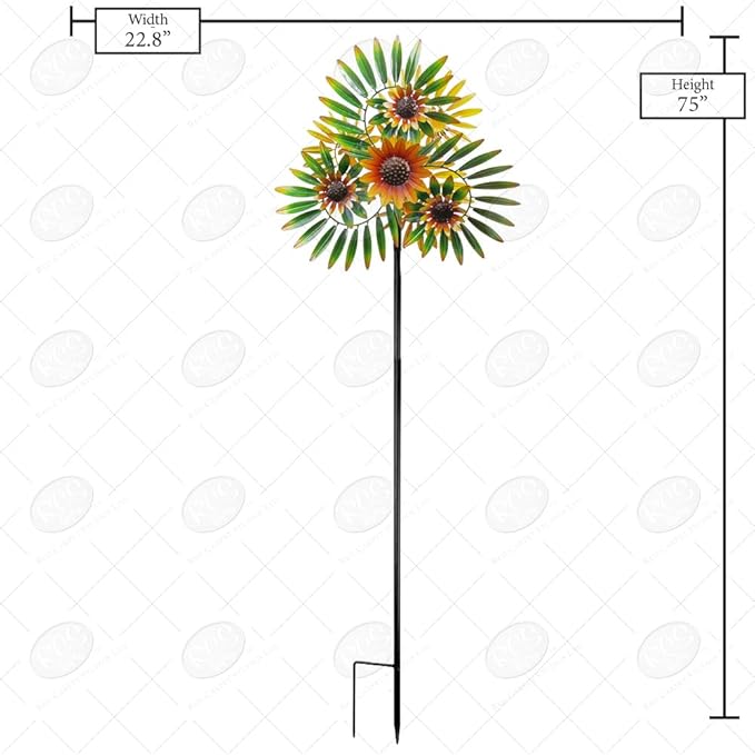 Spinner Stake Flowers Yellow Green Leaves