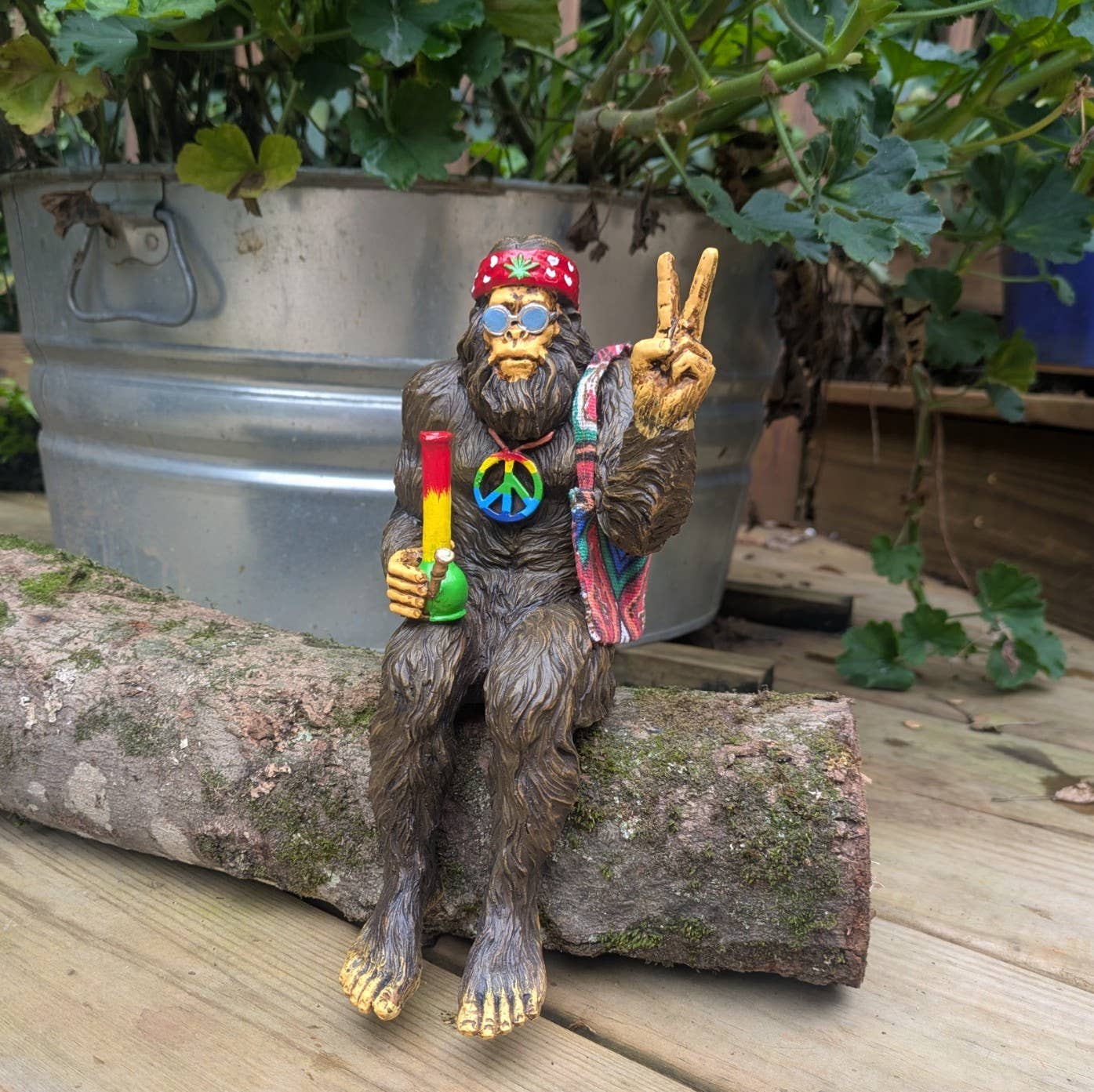 Hippie Bigfoot Sasquatch with Bohemian Bag Statue