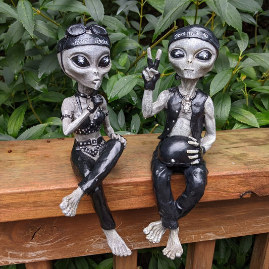 Alien Invasion Biker Babe and Dude Shelf Sitter