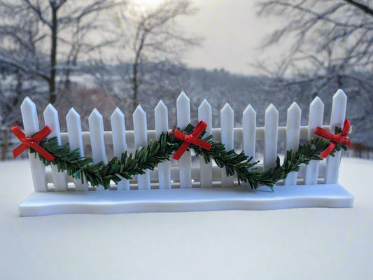 2" White Fence With Garland And Red Bows