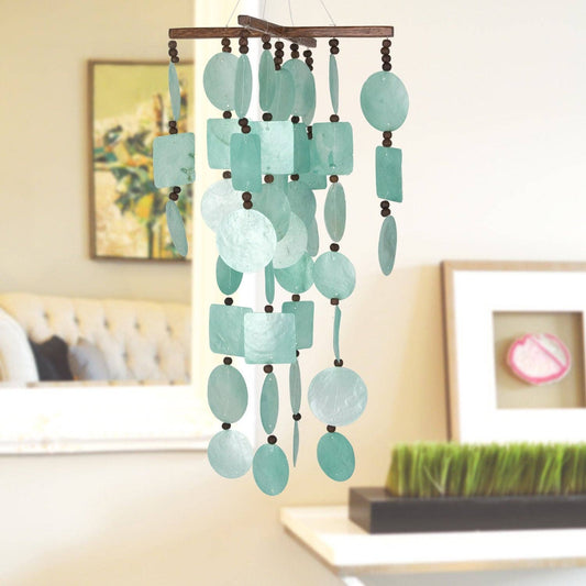Aqua Capiz with Wooden Beads Windchime