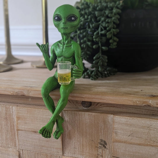 Party Alien Shelf Sitter Drinking Beer 10" Cosmic Green