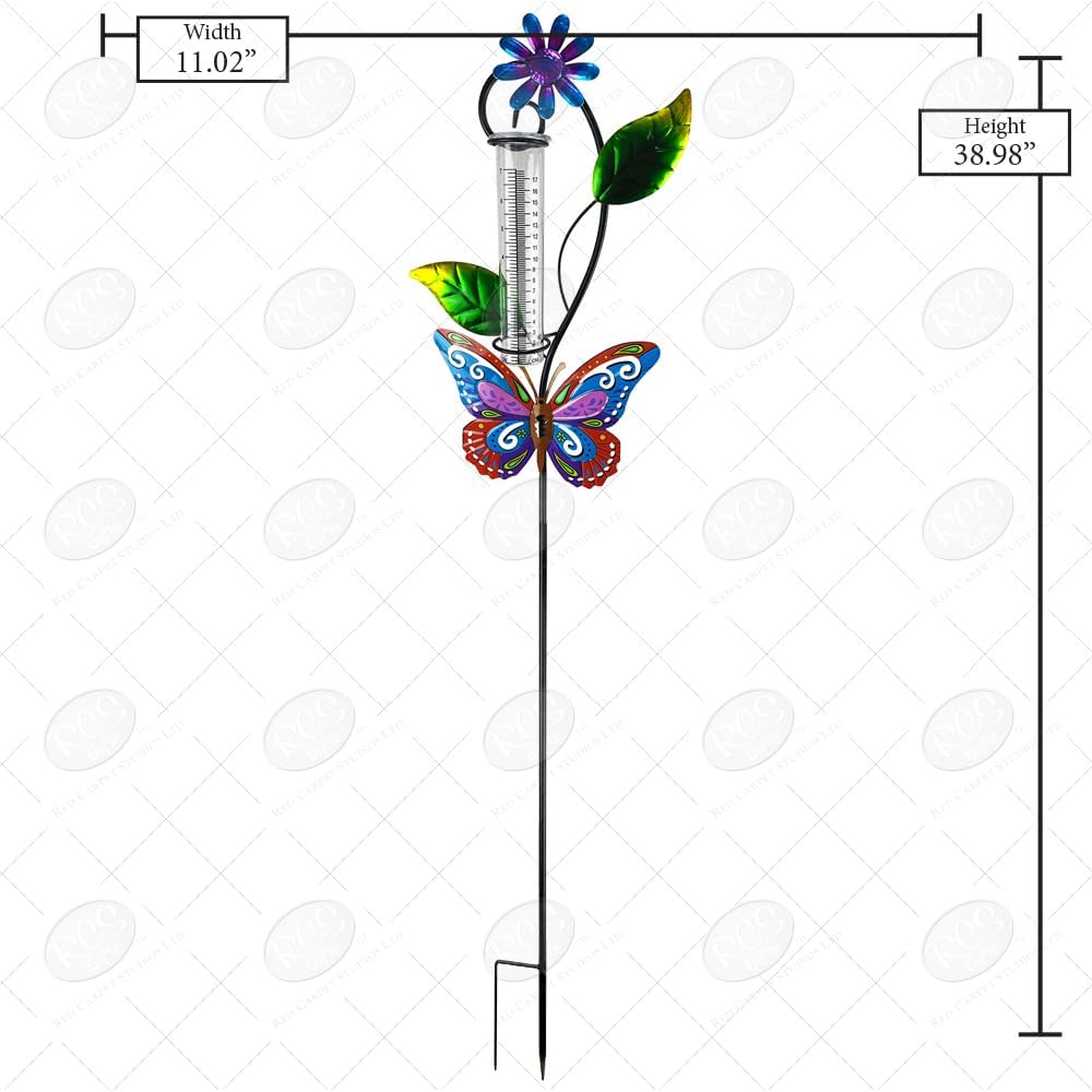 Rain Gauge Butterfly Flower Blue Pink