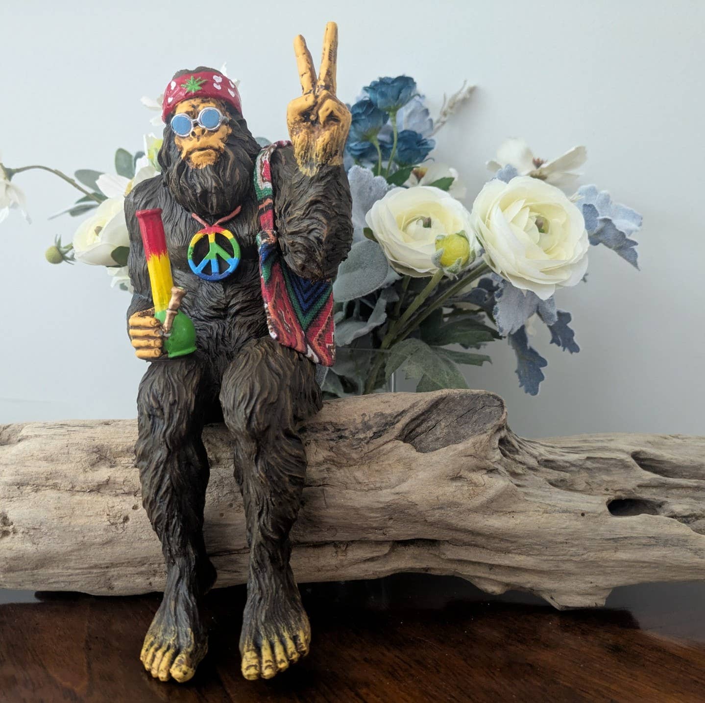 Hippie Bigfoot Sasquatch with Bohemian Bag Statue