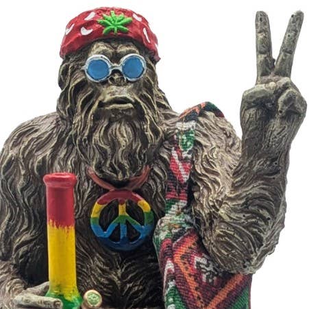 Hippie Bigfoot Sasquatch with Bohemian Bag Statue