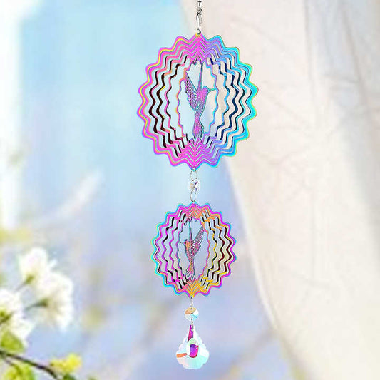 Double Hummingbird With Crystal Windspinner