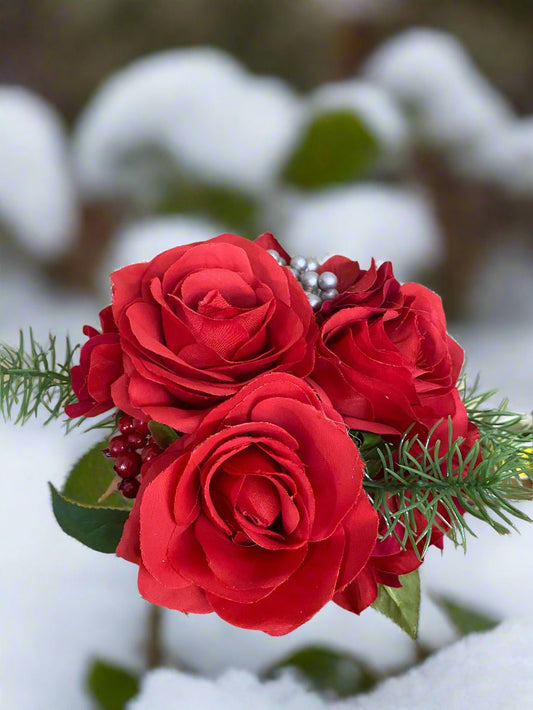 Red Rose Christmas Pick