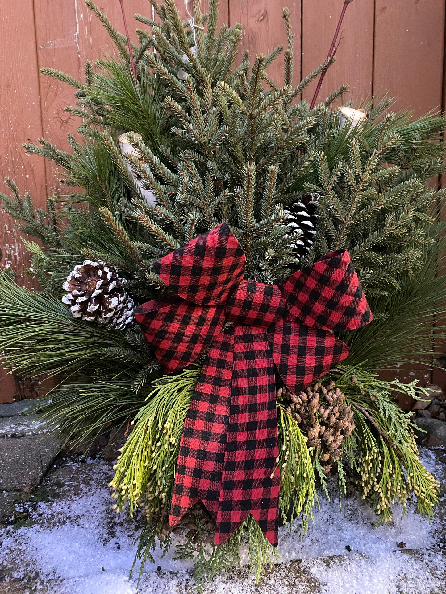 Plaid Bow Christmas Pot