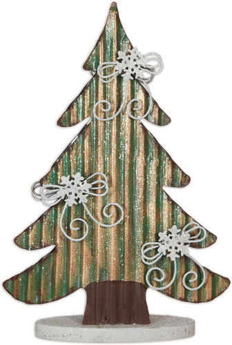 11" Bow & Snowflake Glittered Tree