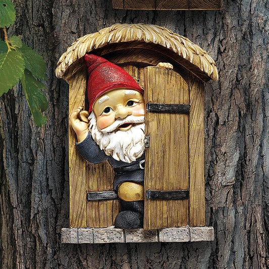 The Knothole Gnome Garden Welcome Tree Sculpture: Door Gnome