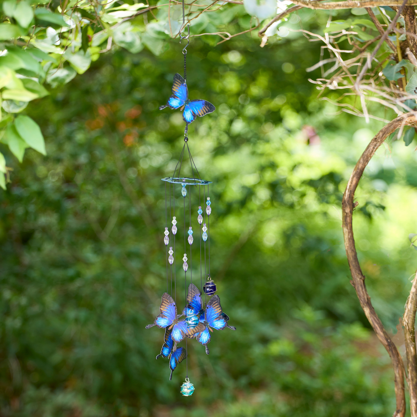 Blue Butterflies Spiral Wind Chime Mobile 30"