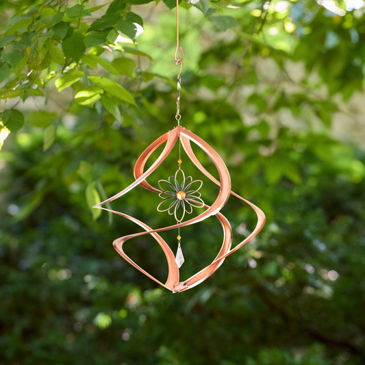 14" Copper Cosmix Garden Spinner with Wire Flower