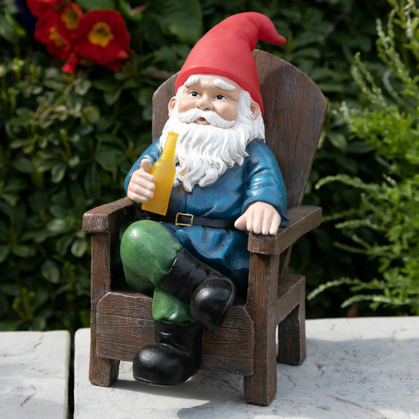 Solar Drinking Gnome In Adirondack