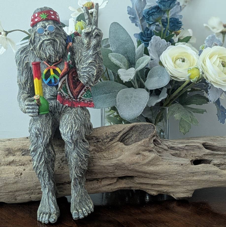 Hippie Bigfoot Sasquatch with Bohemian Bag Statue