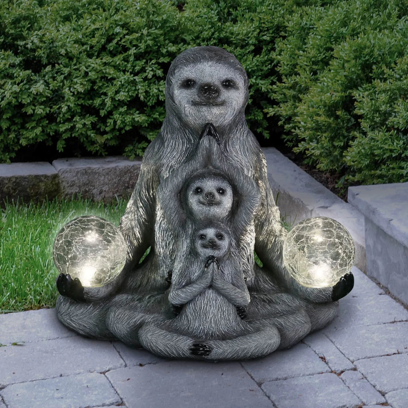 Solar Meditating Sloths Statuary