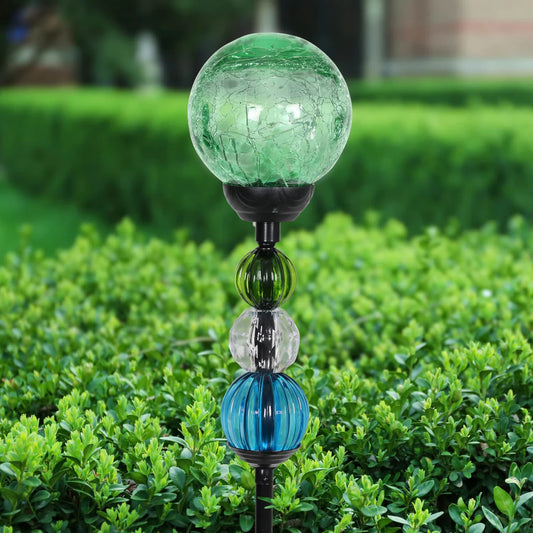 Solar Green Crackle Glass Ball And Bead Stake