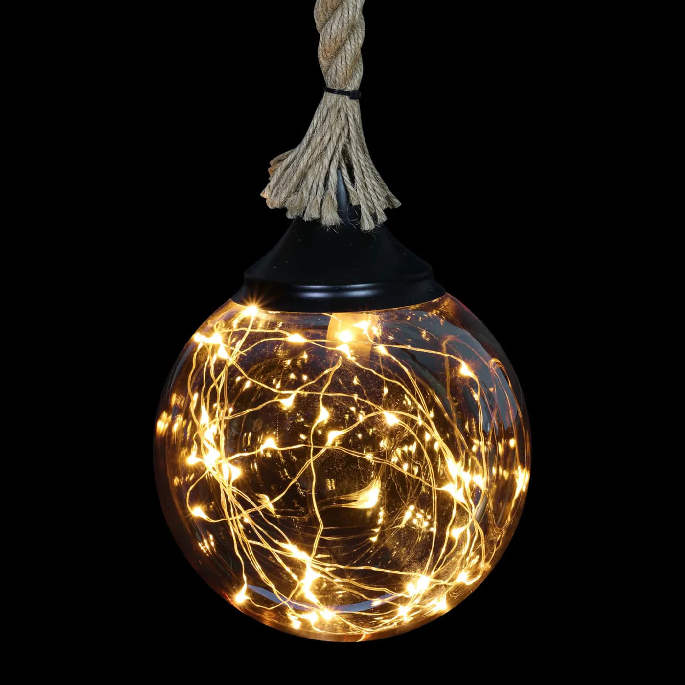 Hanging Golden Glass LED Balls with Timer, Set of Three - Thumbnail 4