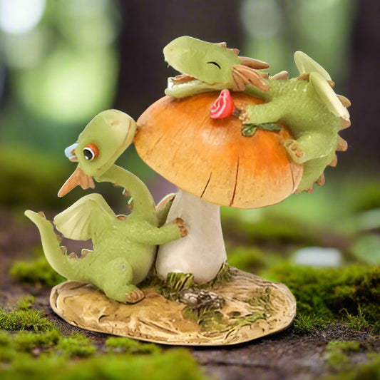 Mini Dragons Frolicking On Mushroom