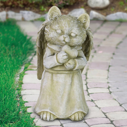 Cat Angel Holding Heart Garden Statue