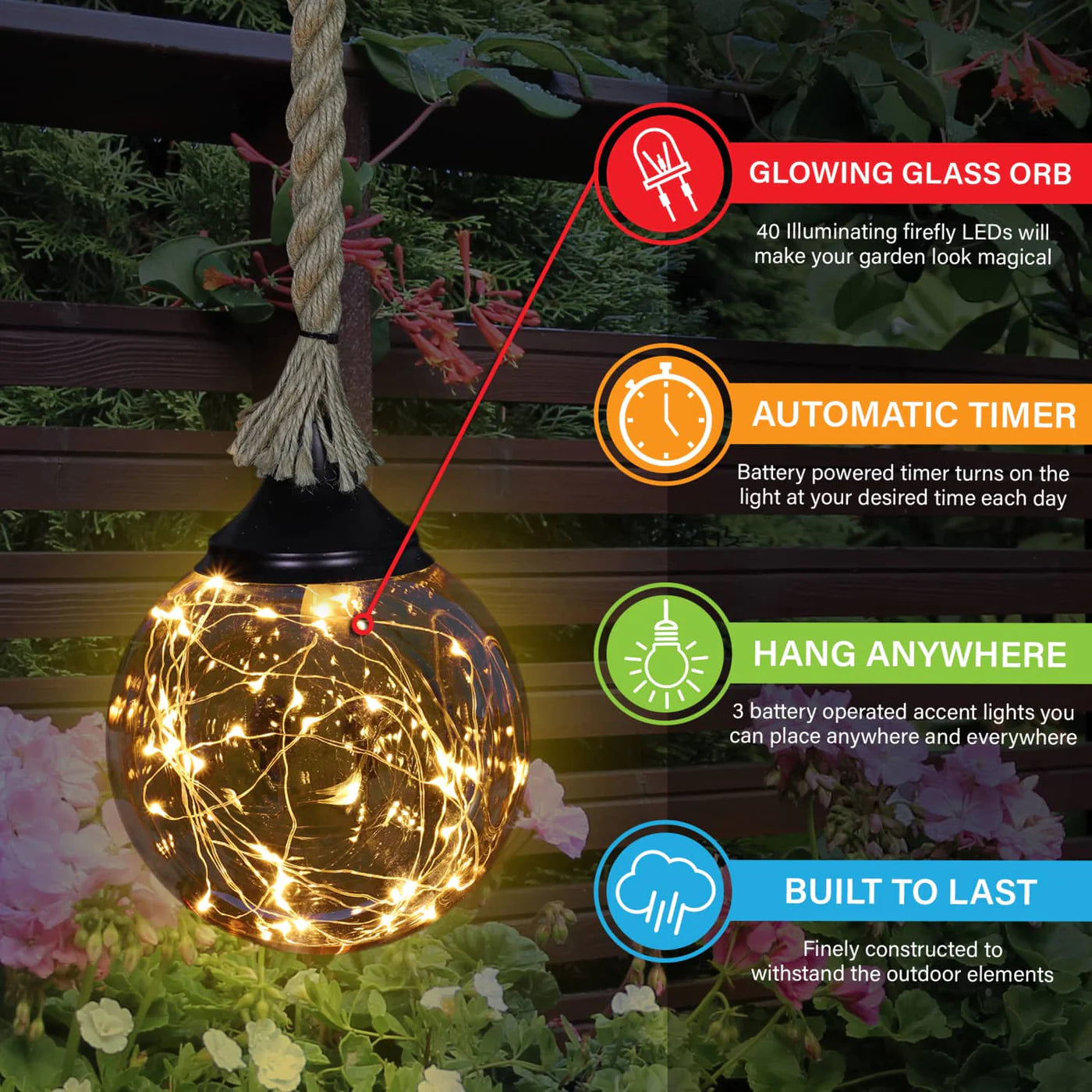 Hanging Golden Glass LED Balls with Timer