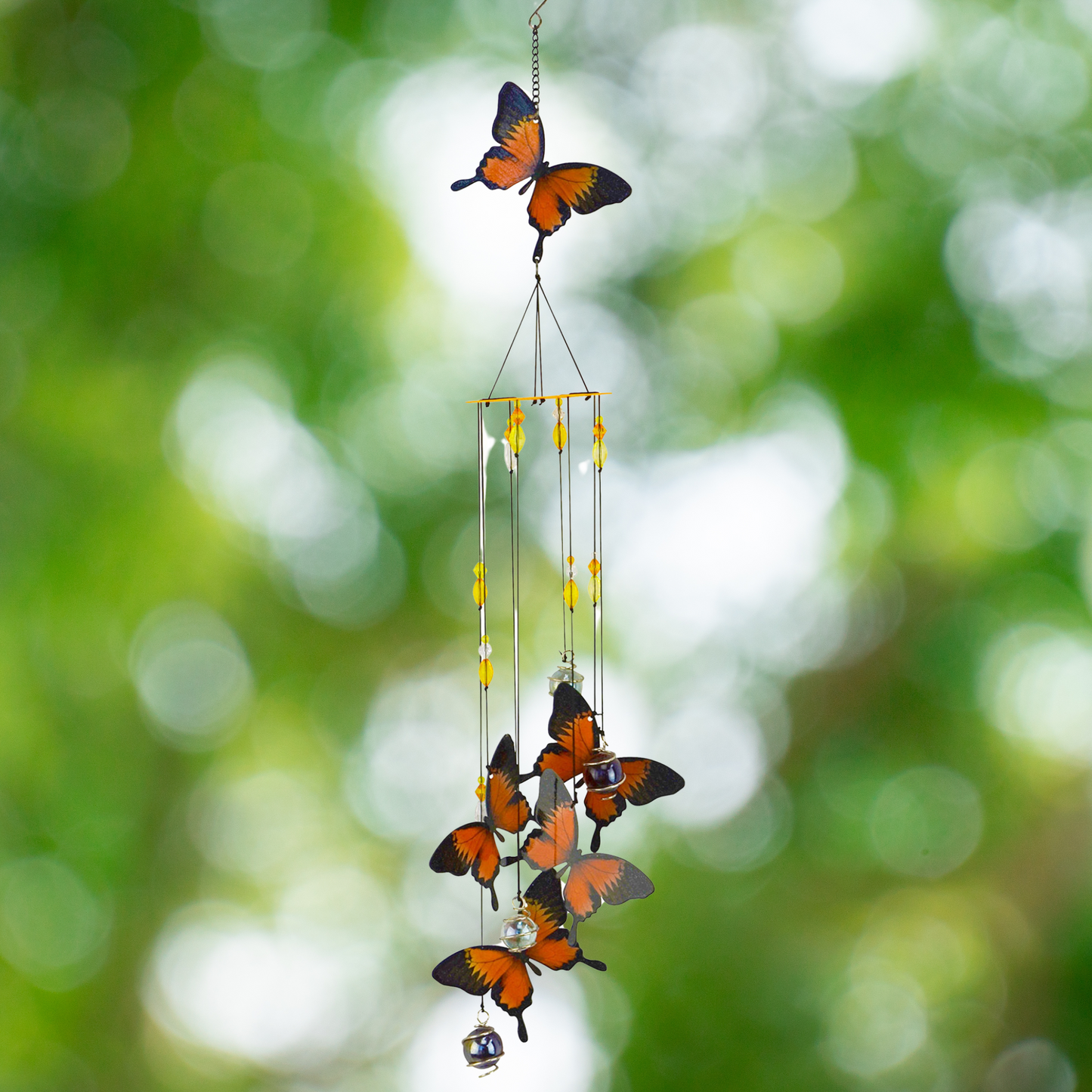 Orange Butterflies Spiral Wind Chime Mobile 30"