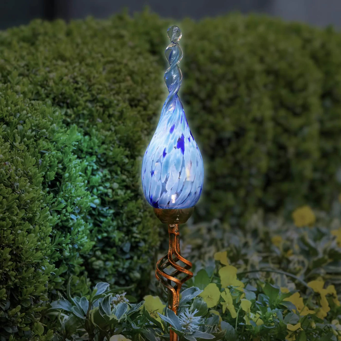 Solar Pearlized Light Blue Glass Flame Stake