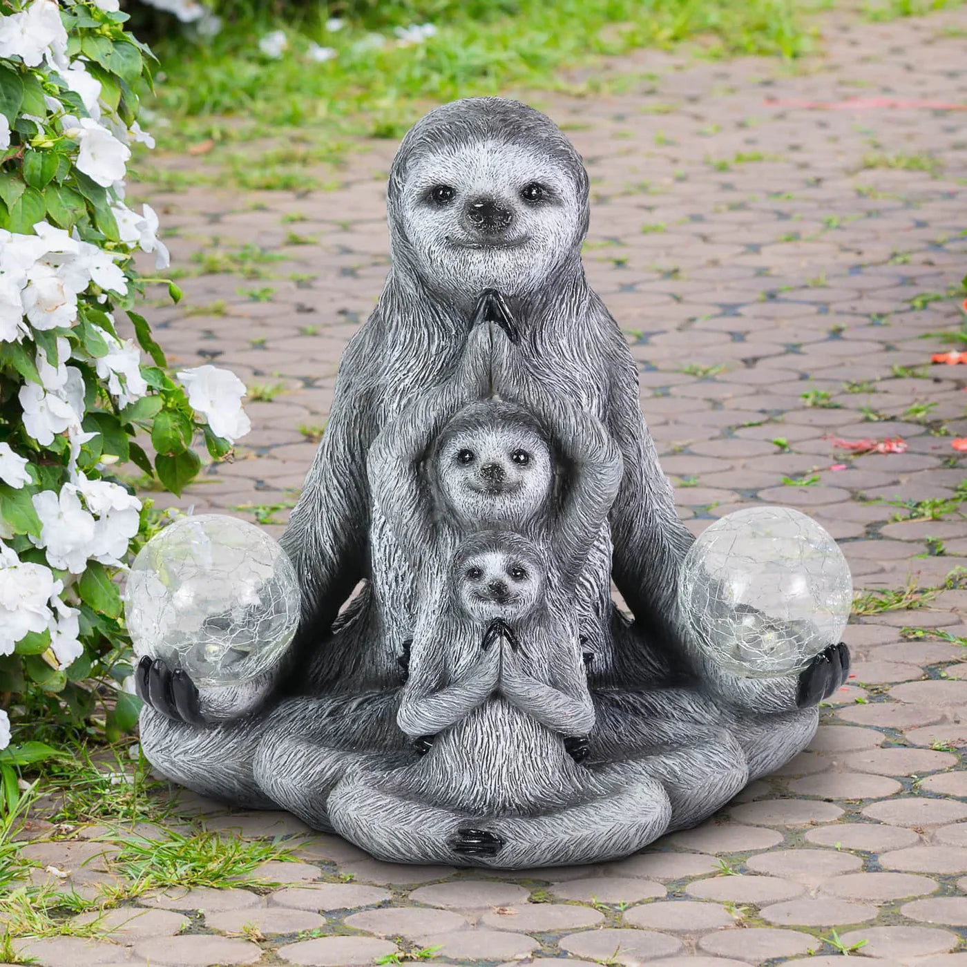 Solar Meditating Sloths Statuary