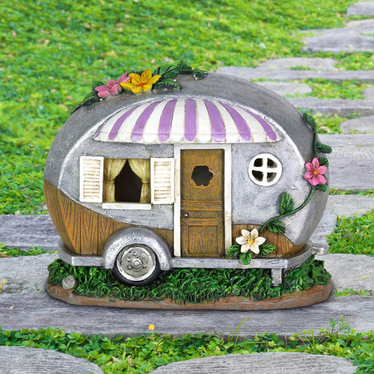 Solar Lavender Camping Trailer Statue